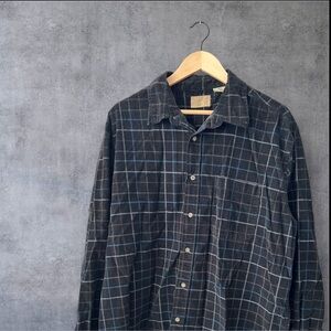 Men’s Corduroy Black Plaid 90’s Penman’s Button Down Casual Shirt